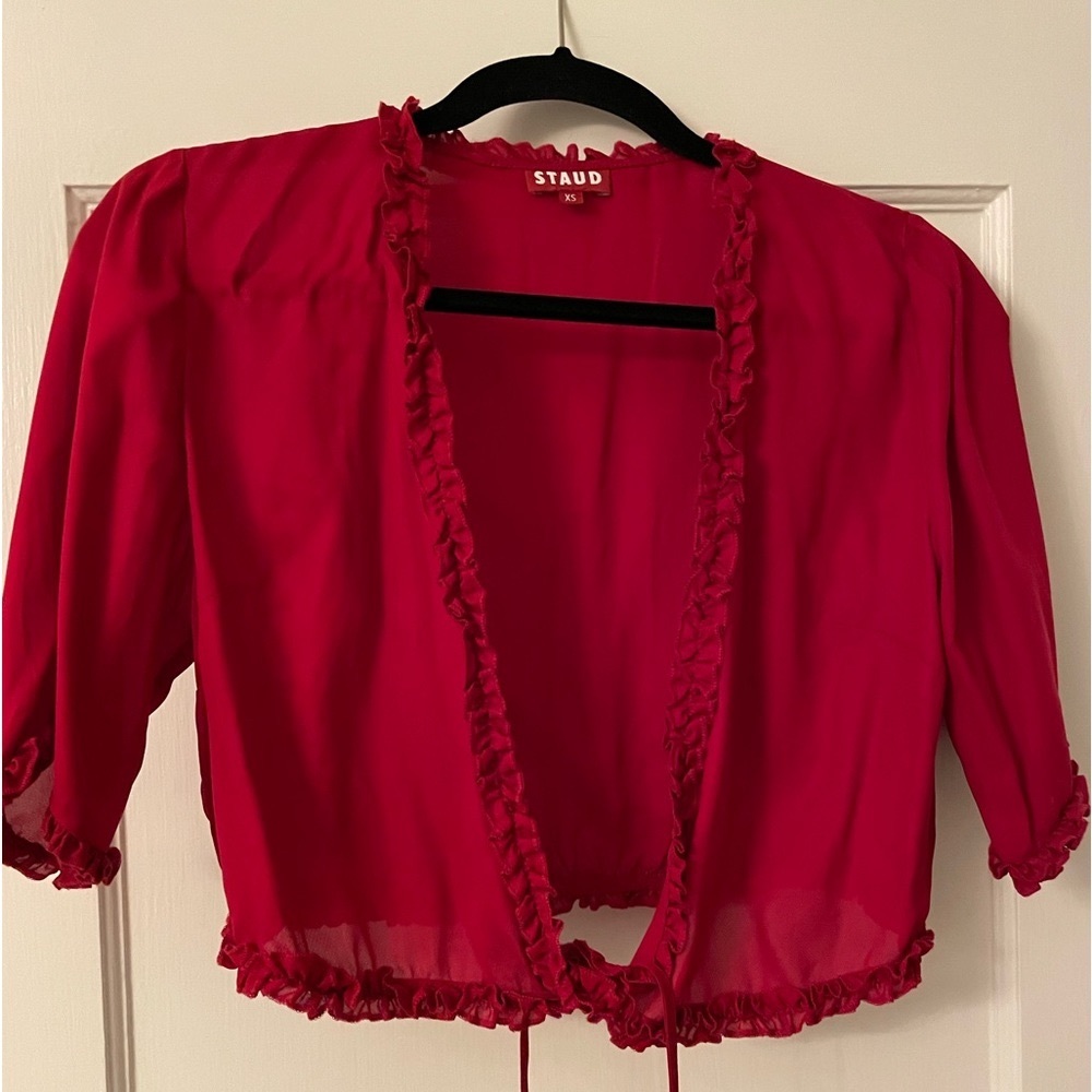 STAUD Cropped Red Wrap Top